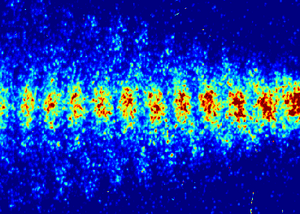 Picture of a proton beam split into smal bunches