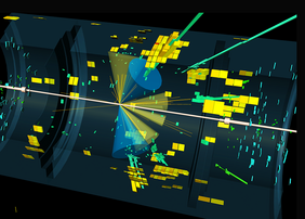 An example for the production of top quarks in accelerator physics: The ATLAS detector measures Higgs boson coupling to a top quark. (Image: ATLAS/CERN)