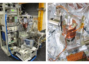 Figure 1: Left: ''Milchkanne'' test stand.; Right: Detector ''Mikesch'' assigned to the test stand ''Milchkanne''.