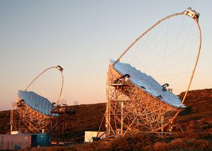 The MAGIC telescopes in the Roque de los Muchachos observatory on the Canary island of La Palma