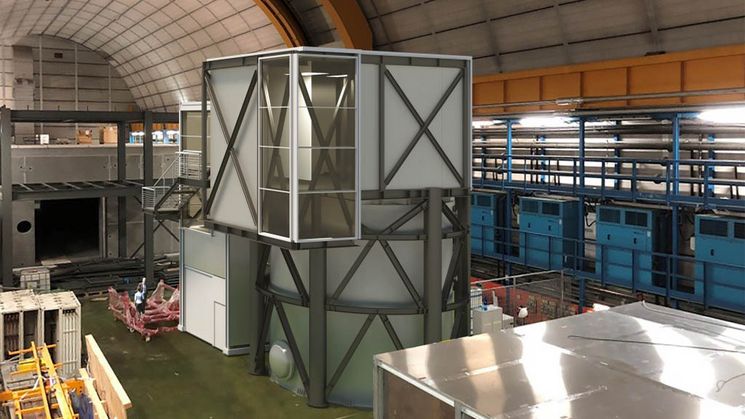 Visualization of the future COSINUS experiment in a cavern of the Gran Sasso underground lab (Image: L. Giaffoni/U. di Sabatini/K. Schäffner/R. Stadler)