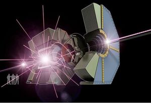 Künstlerische Darstellung der Kollisionen im Belle II-Detektor