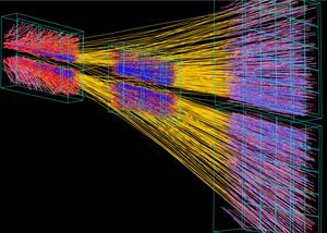 A characteristic particle shower after the collision of two lead nuclei