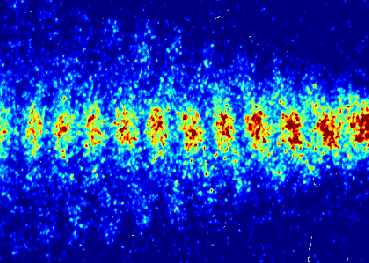 Picture of a proton beam split into smal bunches