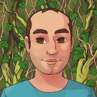 Meisam’s avatar. Digital painting of a person with green trees and climbers behind them close to a mustard green wall. Artist: abramek.art